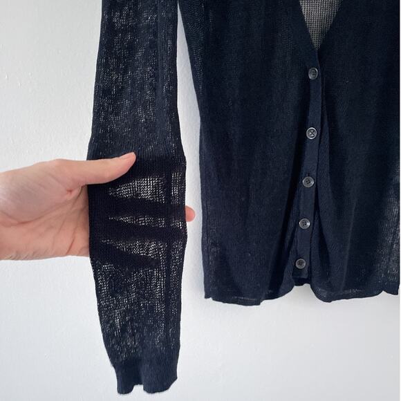 Rag & Bone New York Black Knit Linen Fitted Deep V Cardigan Sz S Minimal Goth - Picture 9 of 9